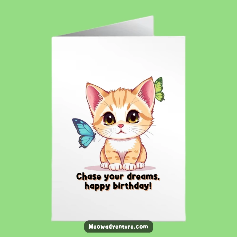 Free Printable Birthday Card: Focused Kitten Butterfly Chase for a Playful DIY Gift