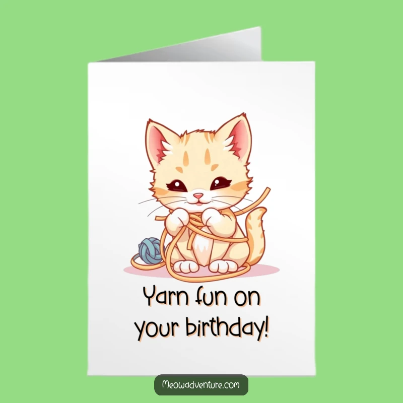 Free Printable Birthday Card: Mischievous Yarn Kitten for a Funny DIY Gift!