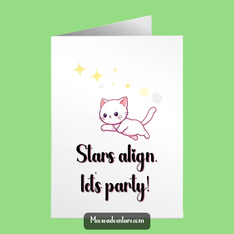 Free Printable Birthday Card: Playful Kitty Leaping for Moonbeams - Funny Downloadable Gift