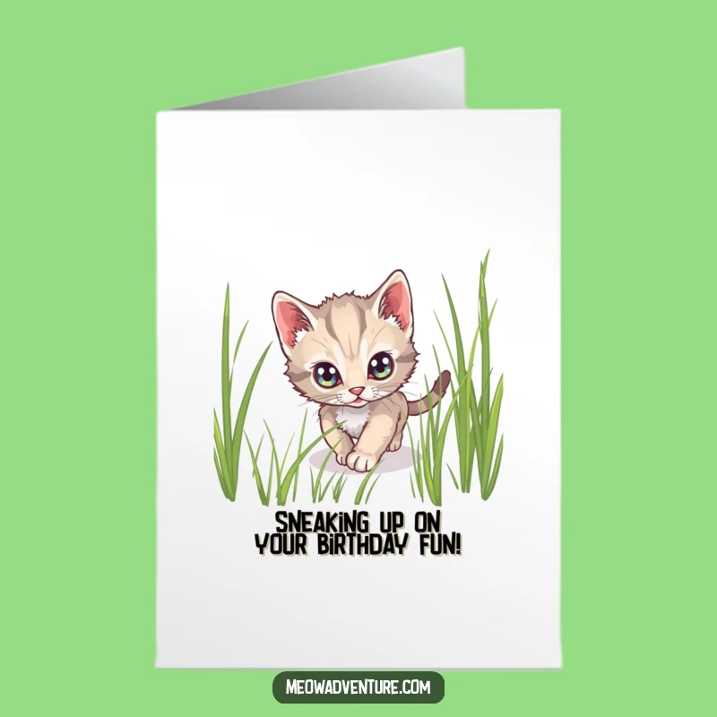 Free Printable Birthday Card: Stealthy Kitten, Secretive Downloadable Greeting for a Fun Surprise