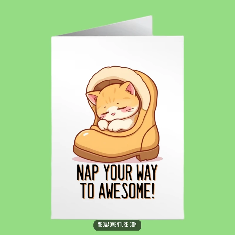 Free Printable Funny Birthday Card: Sleepy Cat in Boot, Cozy DIY Gift