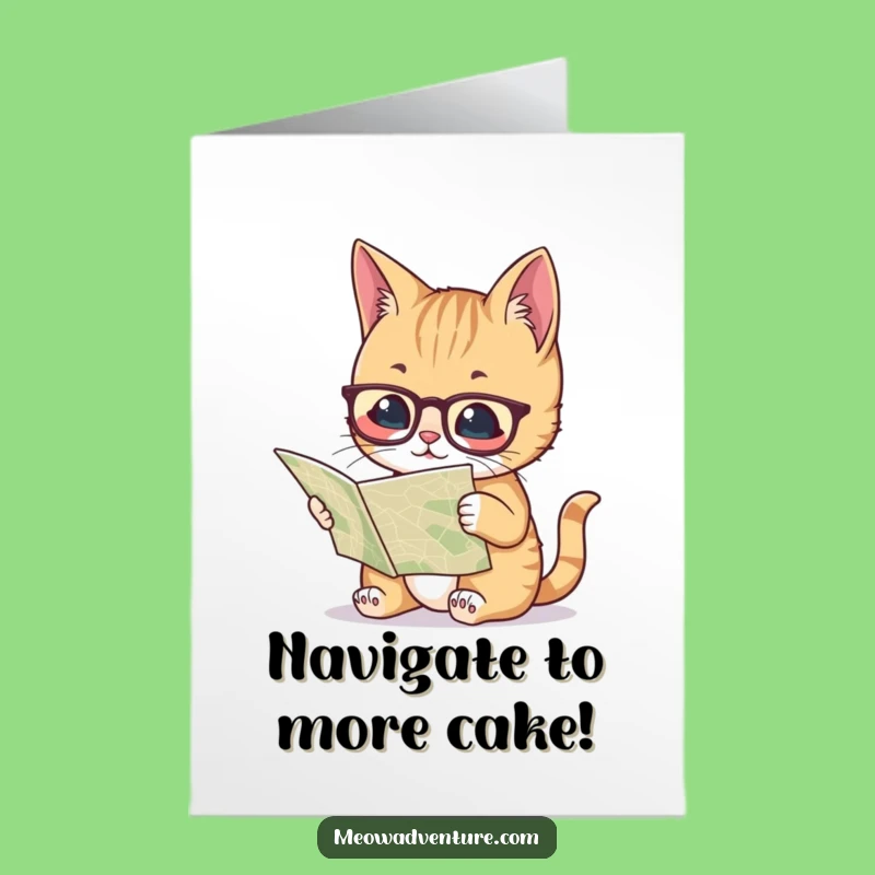 Free Printable Funny Birthday Card: Smart Cat Navigator, Birthday Adventure DIY Gift