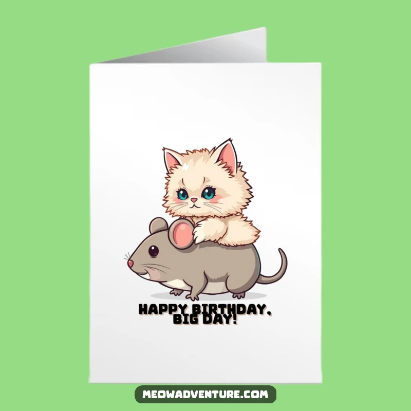 Free Printable Birthday Card: Persian Cat Toy Mouse Funny Downloadable