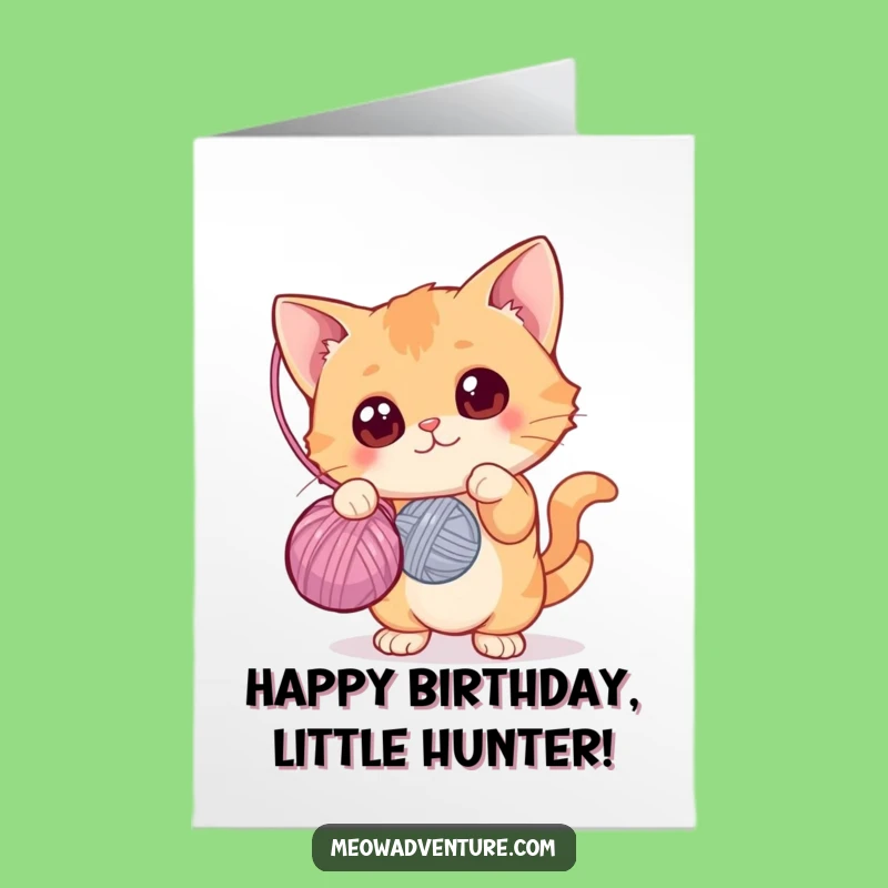Free Printable Birthday Card: Curious Cat Yarn Fun - Cute Downloadable Gift
