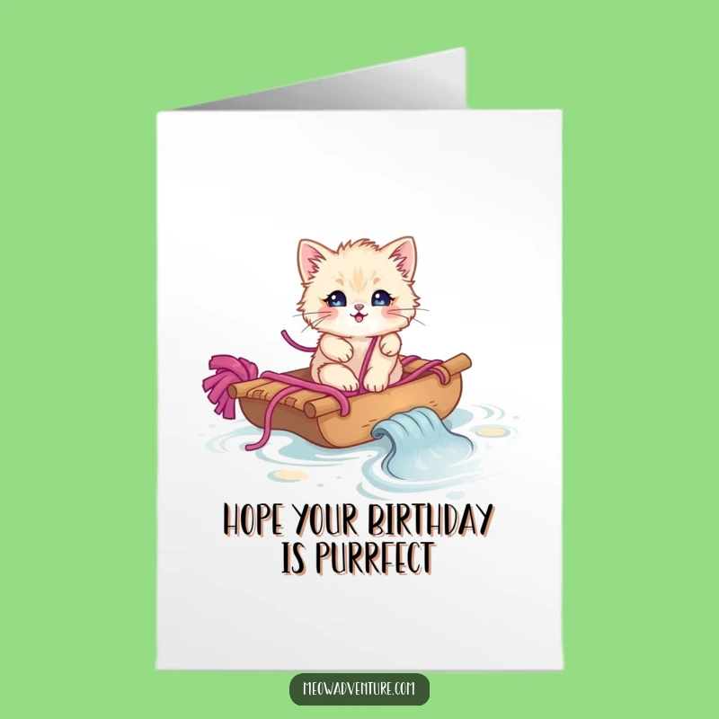 Free Printable Birthday Card: Kitten Yarn Raft Funny Gift