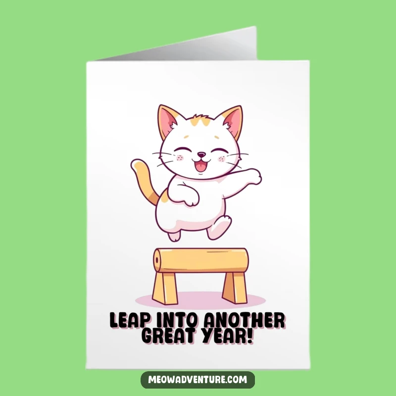 Free Printable Birthday Card: Playful Cat Leap, funny downloadable gift!
