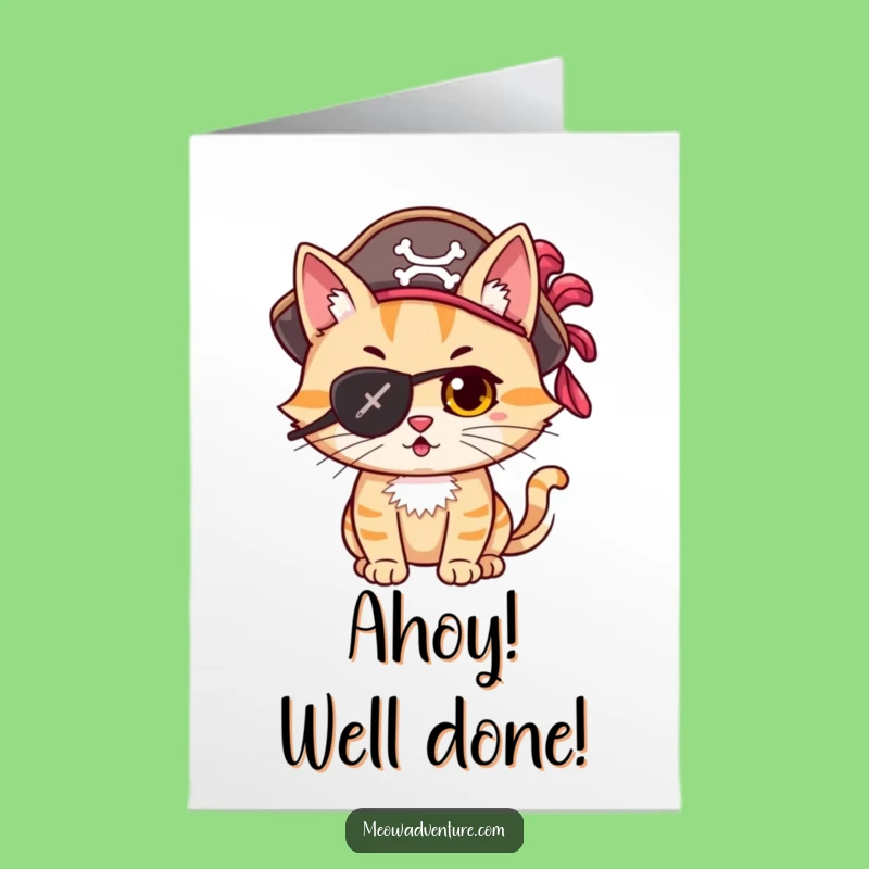 Free Printable Congrats Card: Adventurous Cat Pirate Funny Downloadable