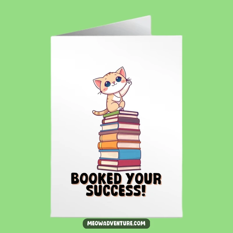 Free Printable Congrats Card: Cat Conquers Books - Humorous Downloadable