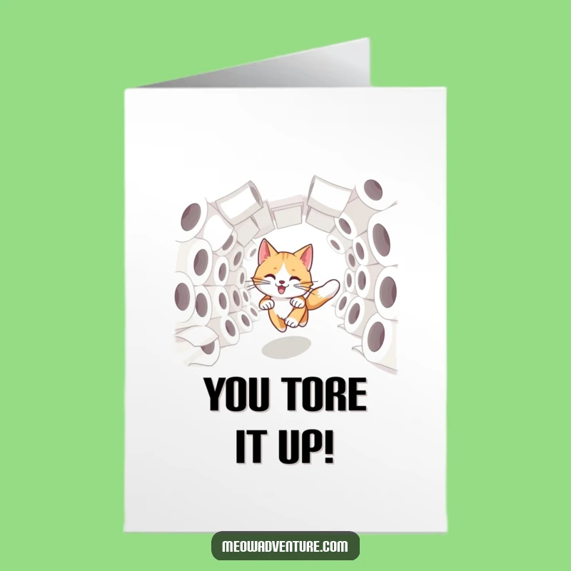 Free Printable Congrats Card: Cat TP Tunnel Triumph, LOL Downloadable Gift for Speedy Success