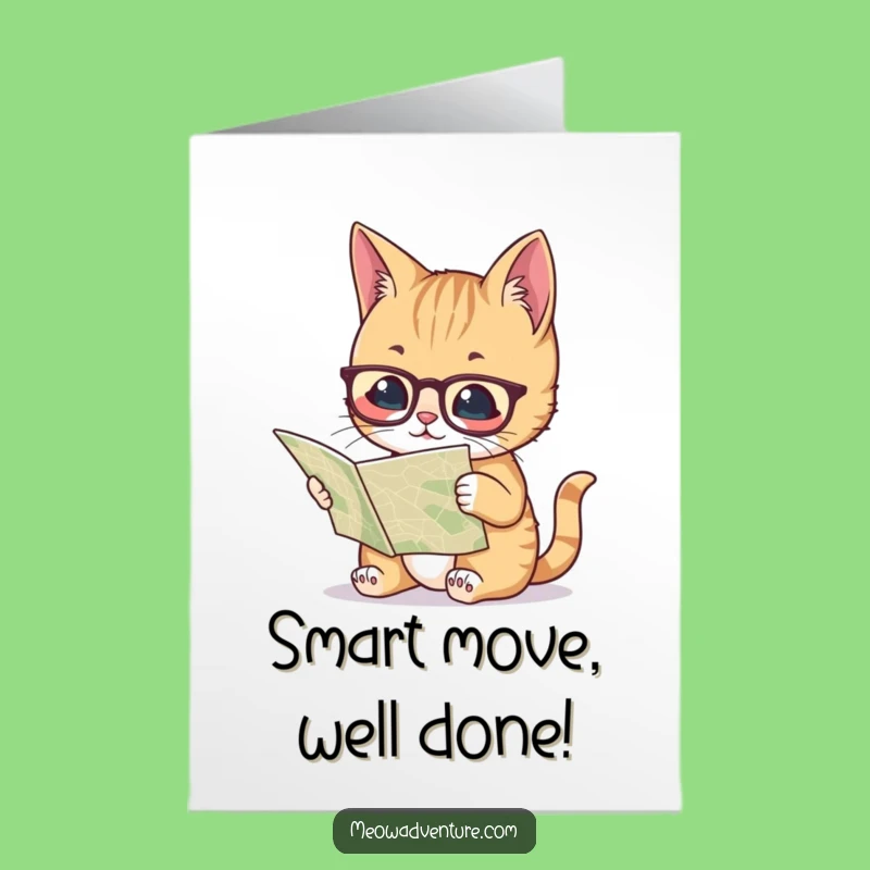Free Printable Congrats Card: Smart Cat Maps Success, Clever DIY Gift