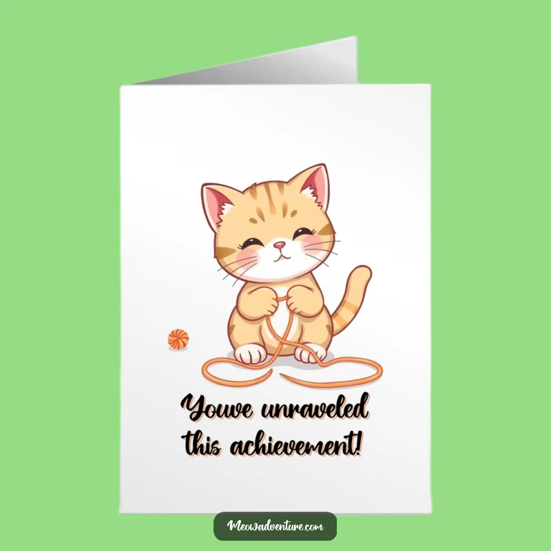 Free Printable Congratulations Card: Clever Cat Yarn Maze Funny Downloadable Gift