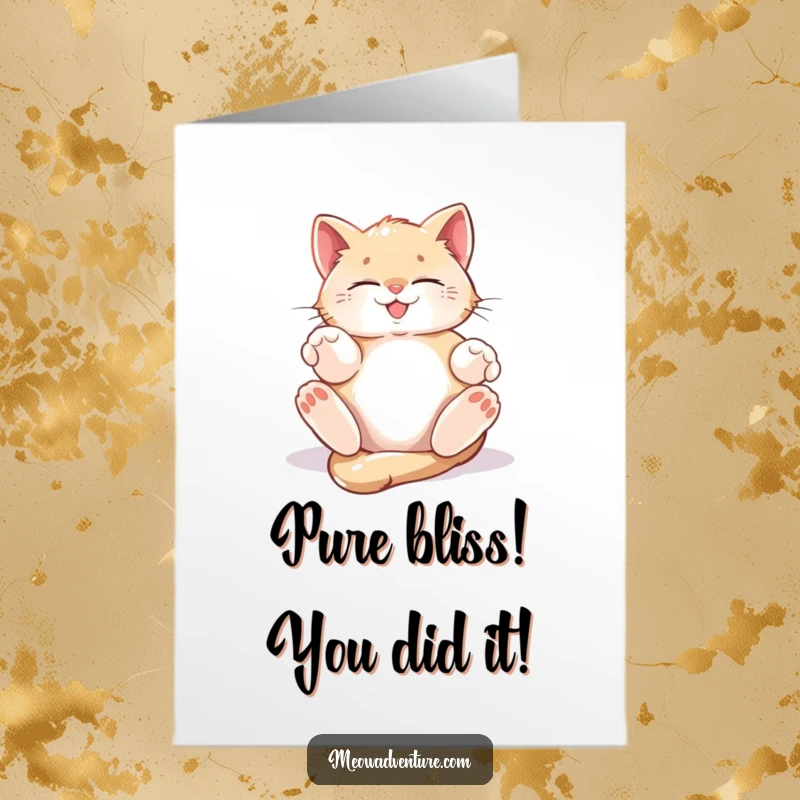 Funny Free Printable Congratulations Card: A delighted kitten rolling over in a golden sunbeam, radiating sheer contentment.