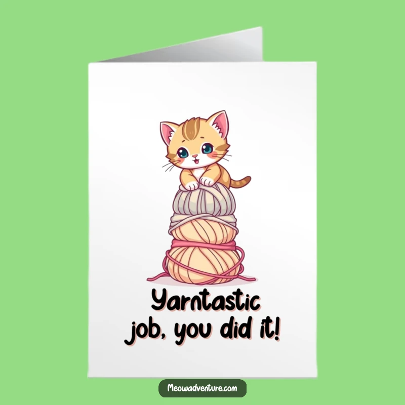 Free Printable Congrats Card: Kitten Yarn Climb Funny Downloadable Greeting