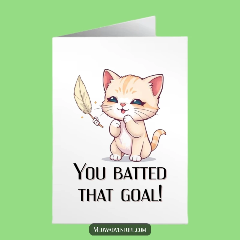 Free Printable Congrats Card: Mischievous Kitten Feather Play, Funny Downloadable Gift