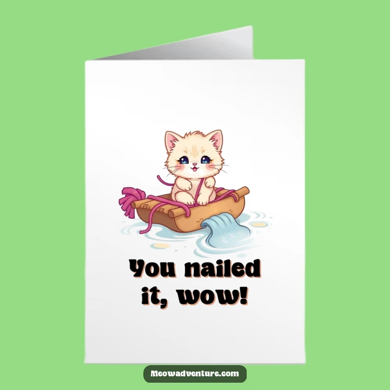 Free Printable Congrats Card: Kitten Yarn Raft Funny Downloadable