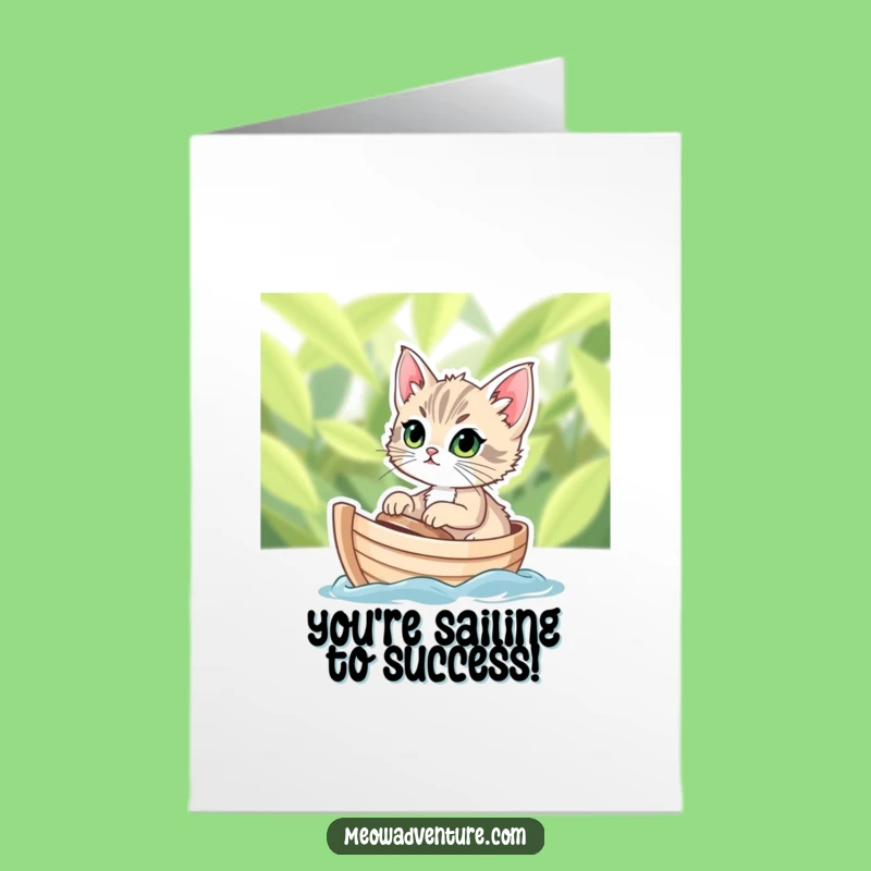 Free Printable Congrats Kitten Card: Leaf Boat Adventure - Funny Downloadable