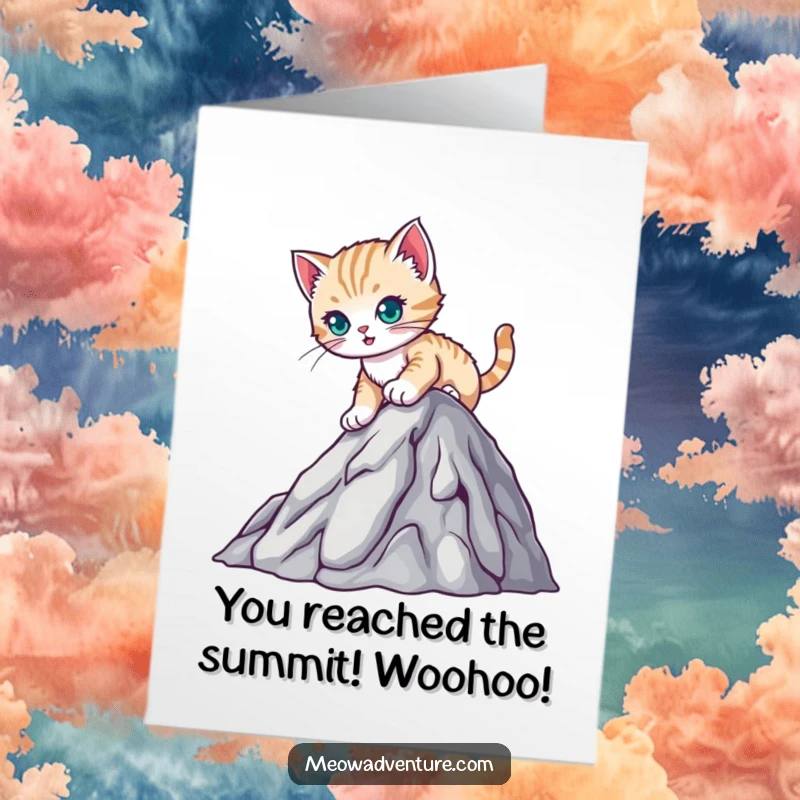 Funny Free Printable Congratulations Card: A tenacious kitten ascends a miniature mountain, symbolizing your impressive achievement.
