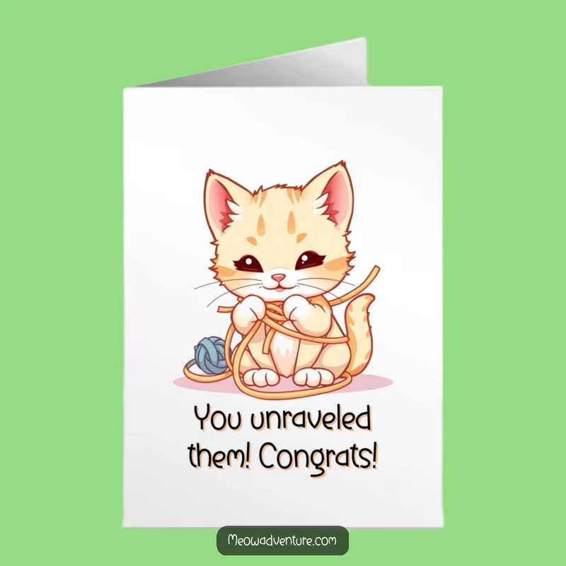 Free Printable Congrats Card: Mischievous Yarn Kitten for Playful Achievements!