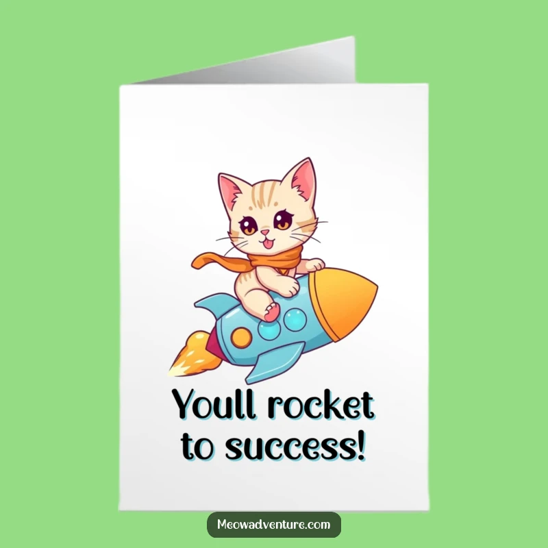 Free Printable Congrats Card: Kitten Rocket Ride Success Downloadable