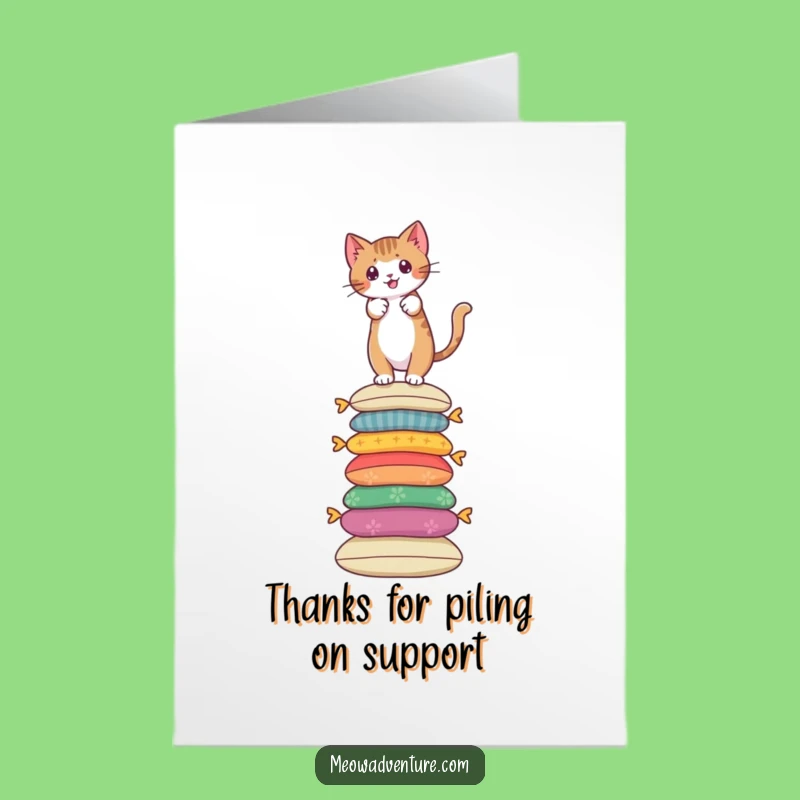 Free Printable Thank You Card: Brave Cat Pillow Climb - Funny Downloadable Gift