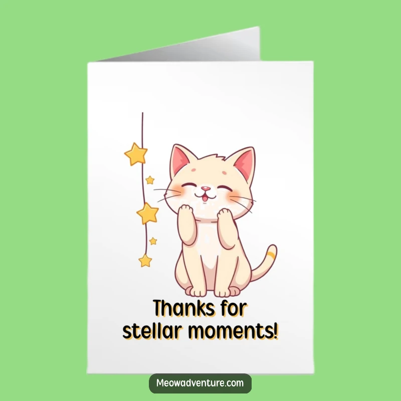 Free Printable Thank You Card: Cat Batting Stars for Thanks - Fun Downloadable