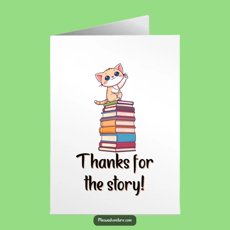 Free Printable Thank You Card: Cat Climbs Books for Thanks - Fun Downloadable