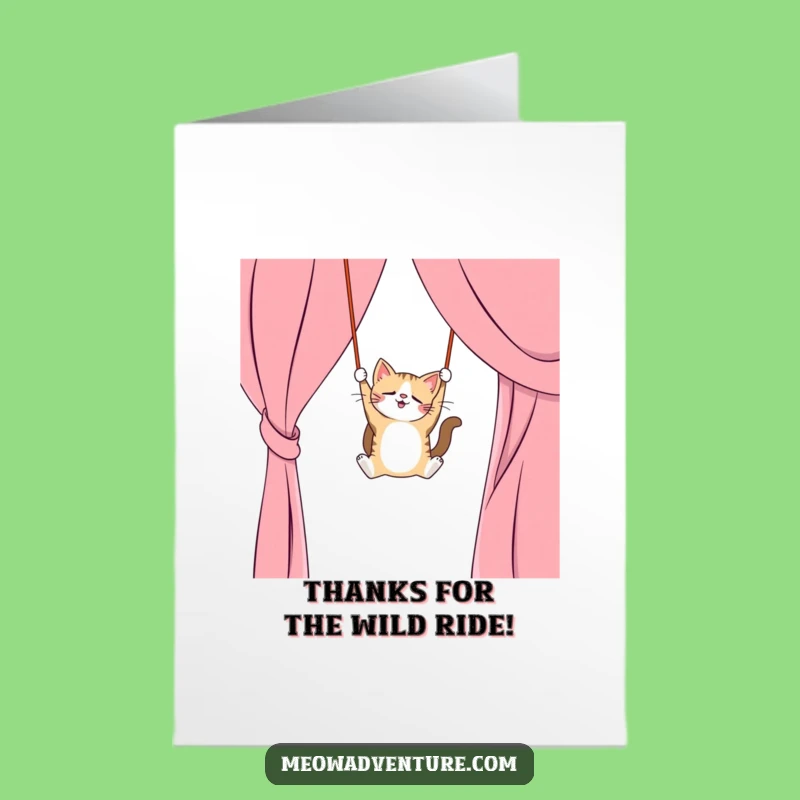 Free Printable Thank You Card: Cat Curtain Swing - Daring Downloadable