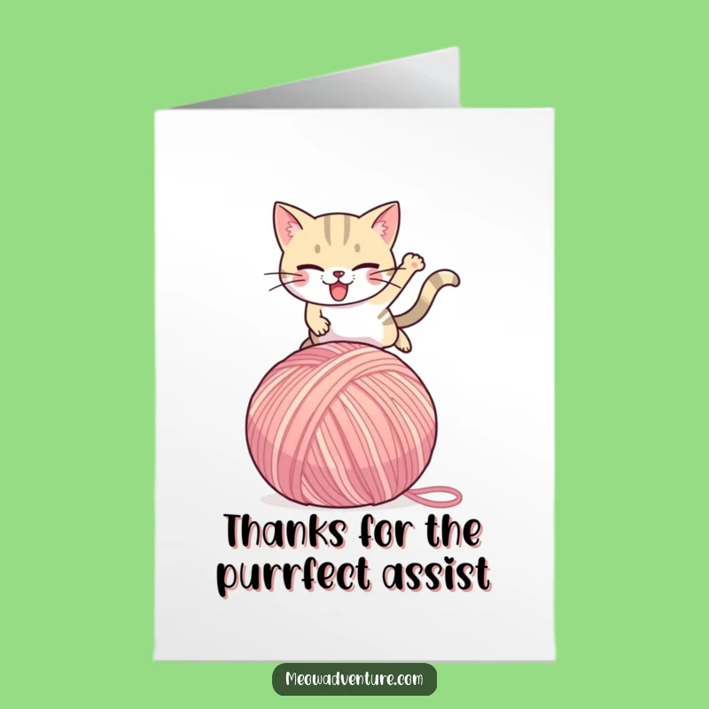 Free Printable Thank You Card: Humorous Cat Yarn Leap, Downloadable Appreciation Gift!