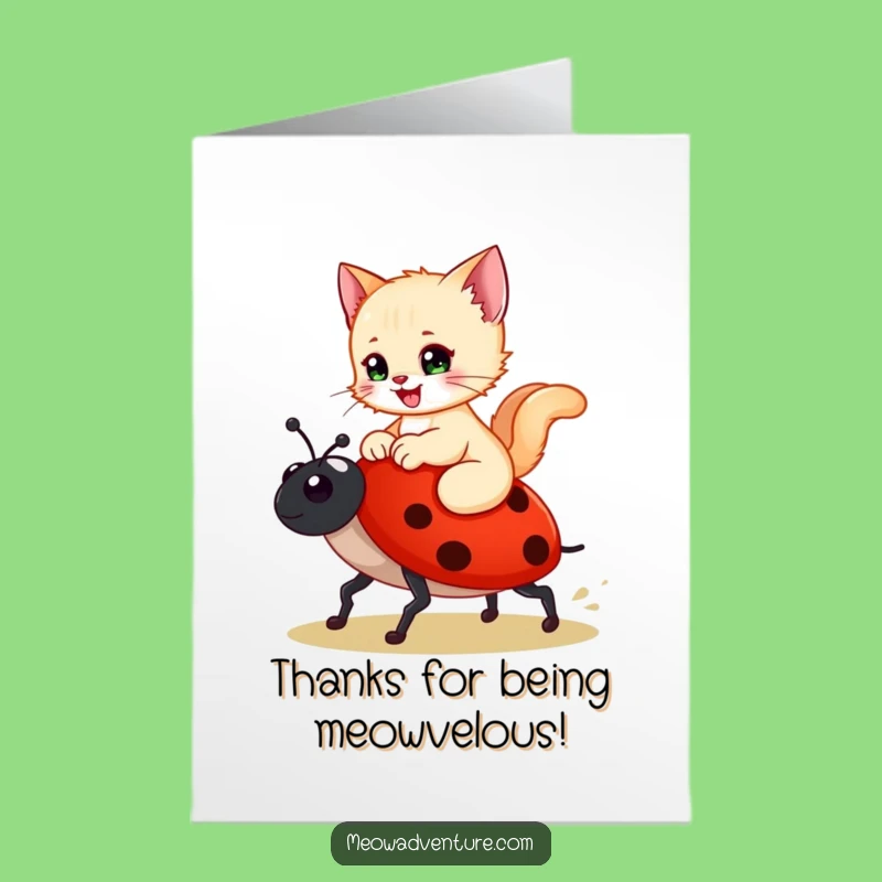 Free Printable Thank You Card: Kitten on Ladybug, Adorable Downloadable