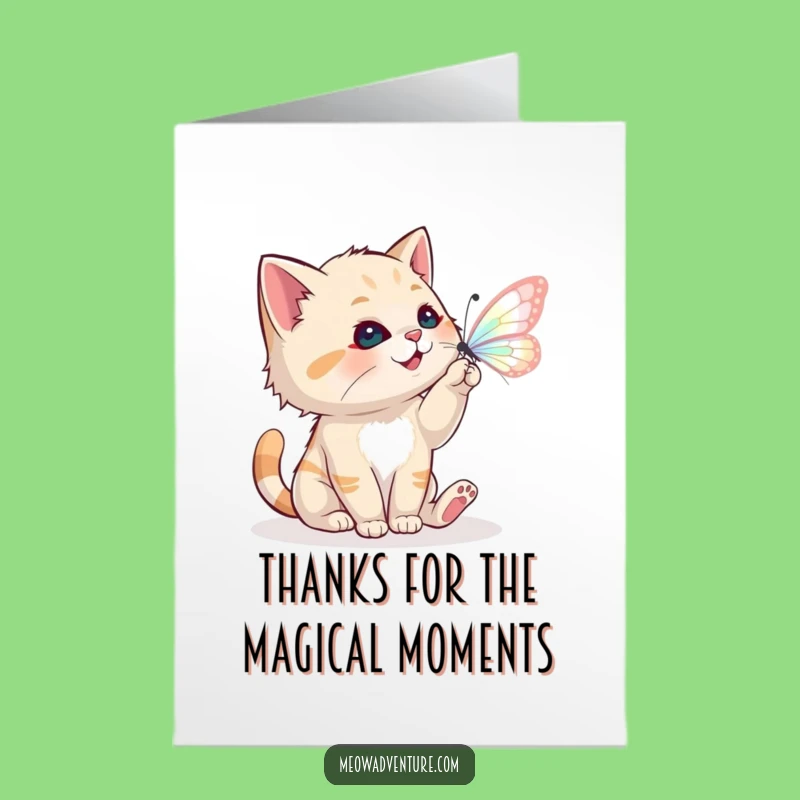 Free Printable Thank You Card: Playful Cat Butterfly - Funny Downloadable Gift
