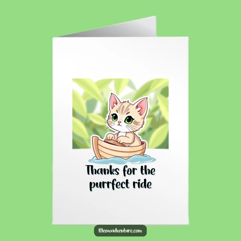 Free Printable Thank You Kitten Card: Leaf Boat Adventure - Funny Downloadable