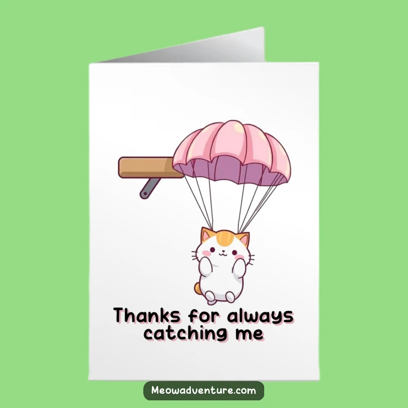 Free Printable Thank You Card: Cat Parachute Drop Funny Downloadable Gift