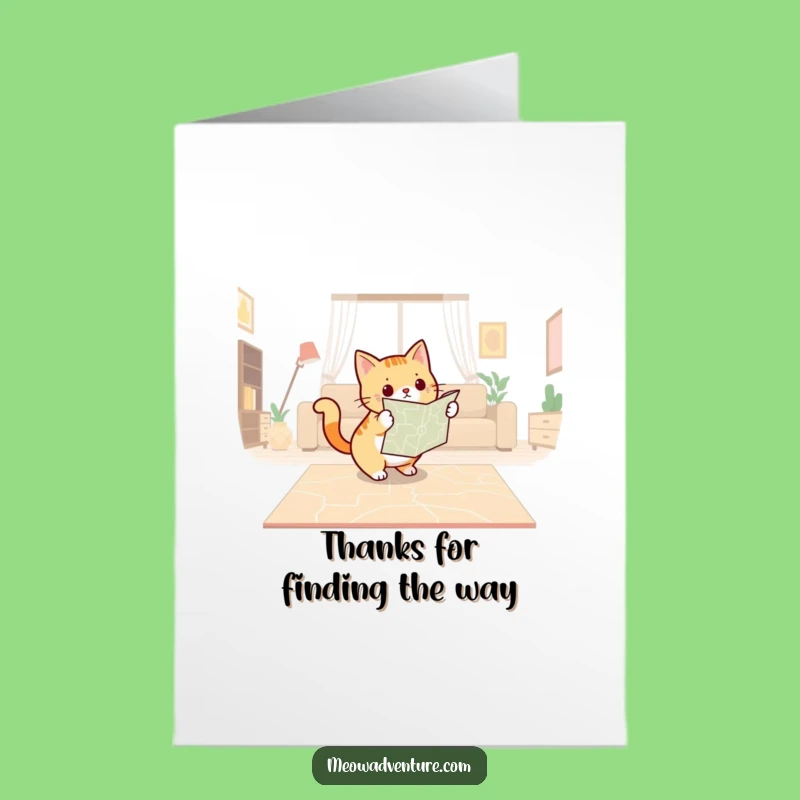 Free Printable Thank You: Determined Cat Map, Thankful Downloadable Card for Direction
