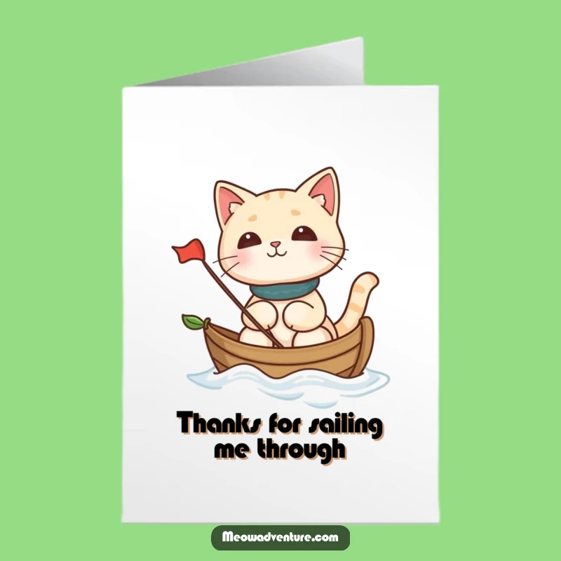 Free Printable Thank You Card: Funny Cat Sailing Leaf Boat Gratitude DIY