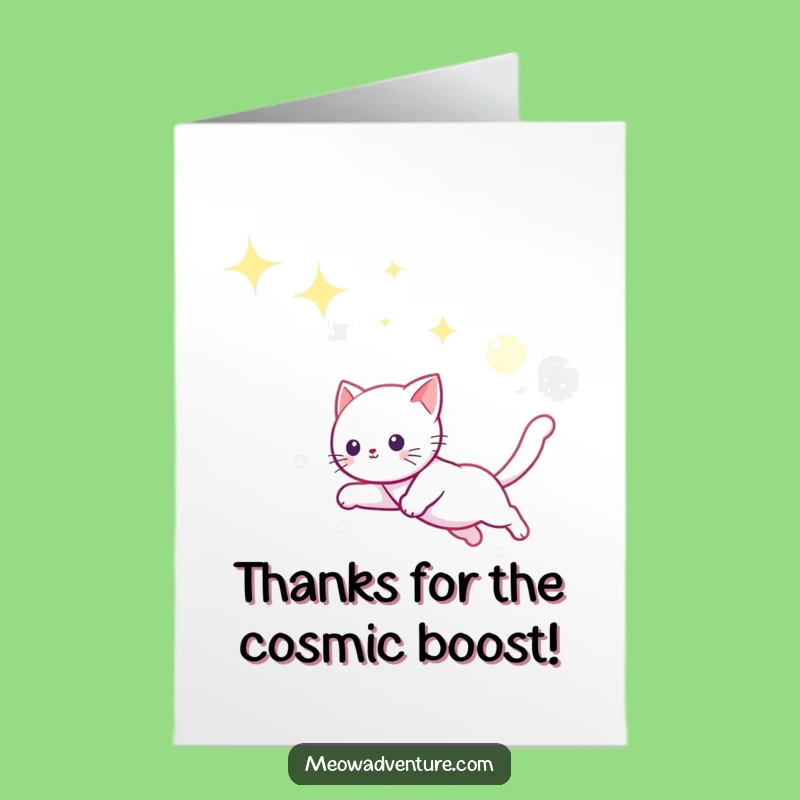Free Printable Thank You Card: Grateful Kitty Chasing Moonbeams - Downloadable Gift