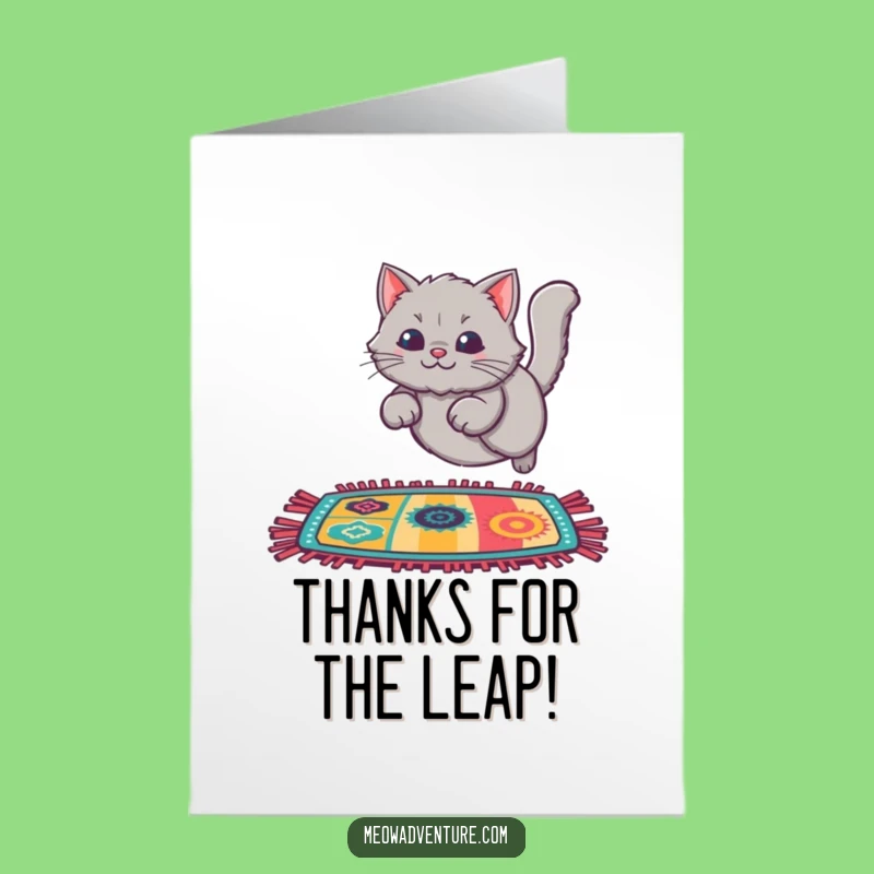 Express your thanks with this charming free printable card, featuring a cat and rug, simple to print at home.