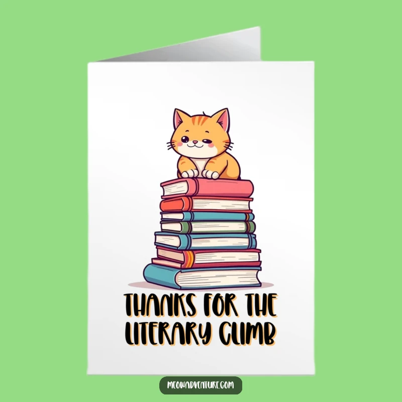 Free Printable Thank You Card: Book Climbing Cat Expresses Gratitude DIY Gift