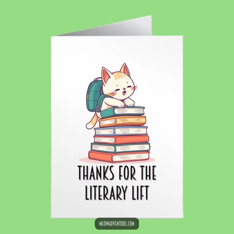 Free Printable Thank You Card: Book Climbing Cat Funny Gift