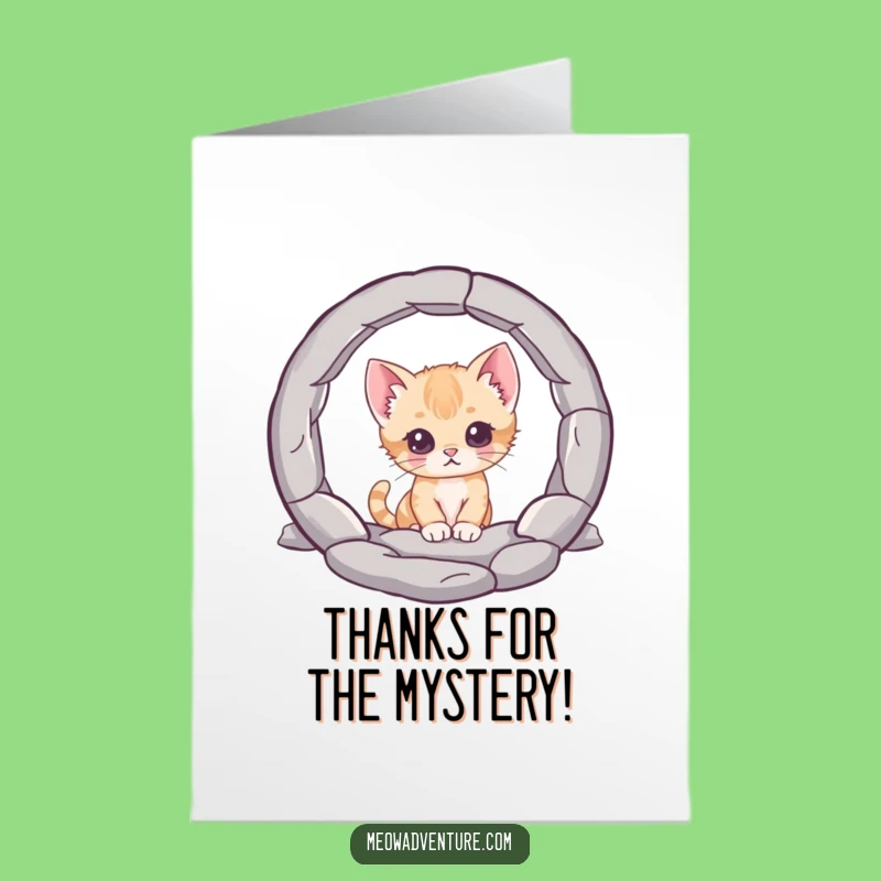 Free Printable Curious Kitten Thank You Card: Mysterious Portal Downloadable Gratitude