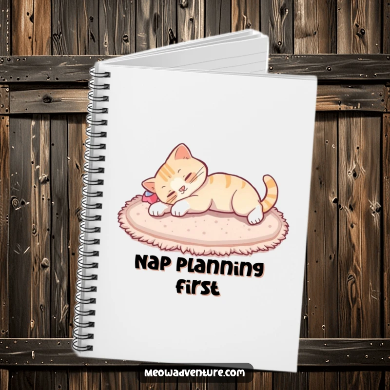 Funny cat stretch notebook, a cute notebook with a cat gracefully stretching after a nap, inspiring relaxation and organization.