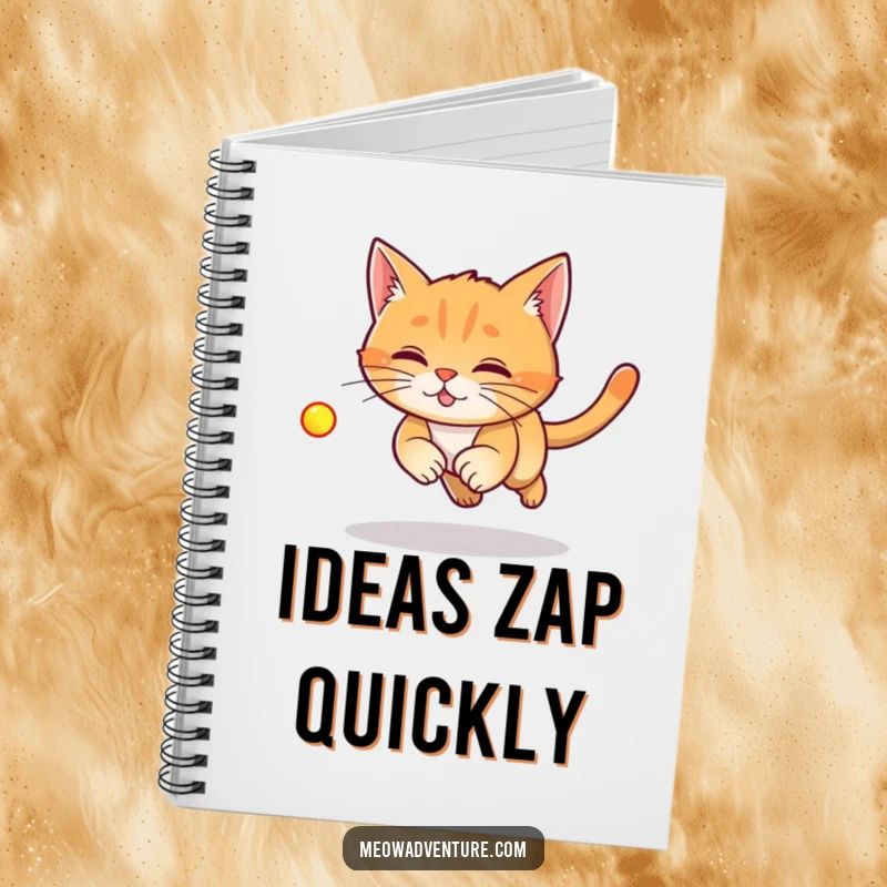 Funny Laser Cat Notebook with a ginger cat chasing a laser dot, designed to inspire focused thoughts and playful notes.