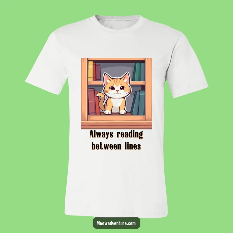 Funny Mysterious Cat T-Shirt: Bookshelf Secret - Literary Humor!