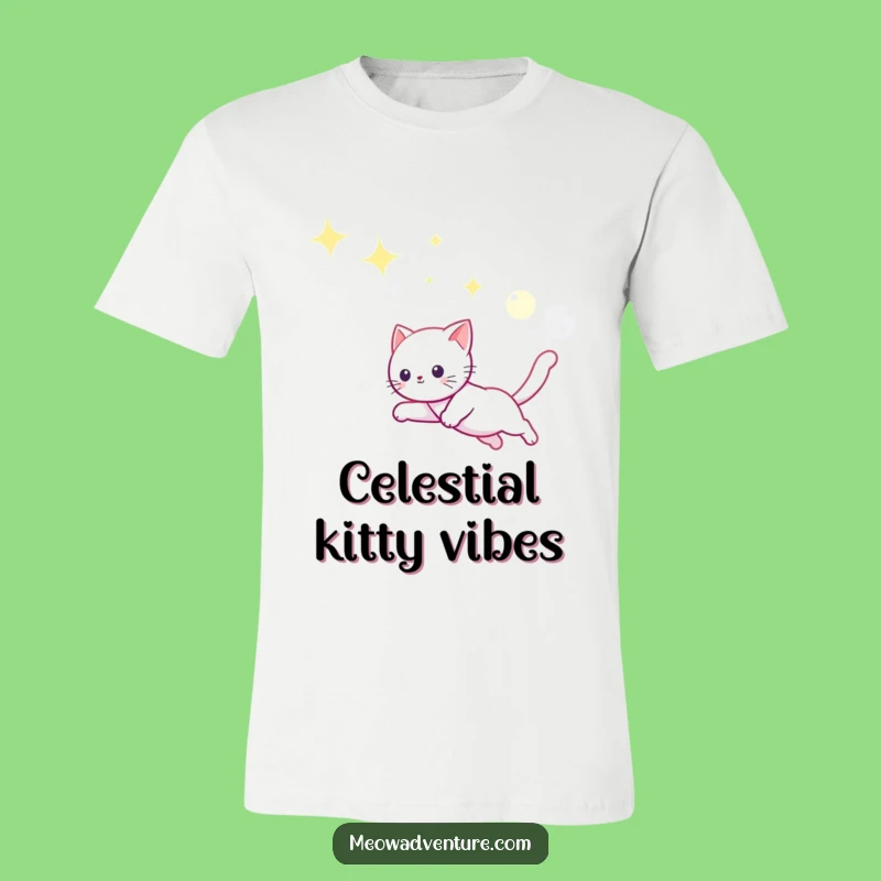 Funny Starry Sky Cat T-Shirt - Whimsical Kitty Moonbeam Chase Tee