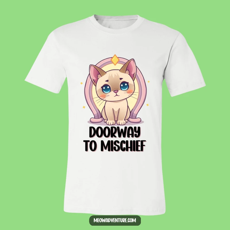 Funny Curious Siamese Cat Portal T-Shirt: Wear Your Wanderlust with this Magical Tee