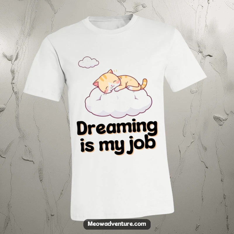 Funny t-shirt depicting a blissful, sleepy cat lounging on a fluffy cloud, radiating peace and ultimate relaxation.