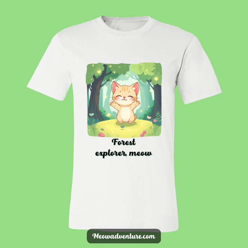 Funny Magical Forest Cat T-Shirt - Curious Explorer Adventure Tee