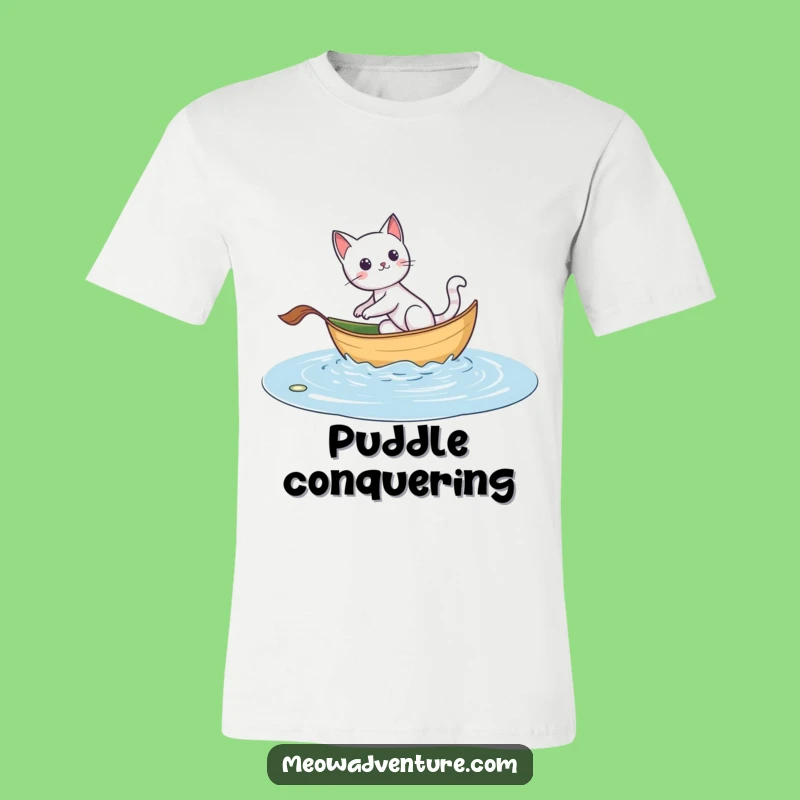 Funny Adventurous Cat Leaf Boat Tee - Explore with Humor!