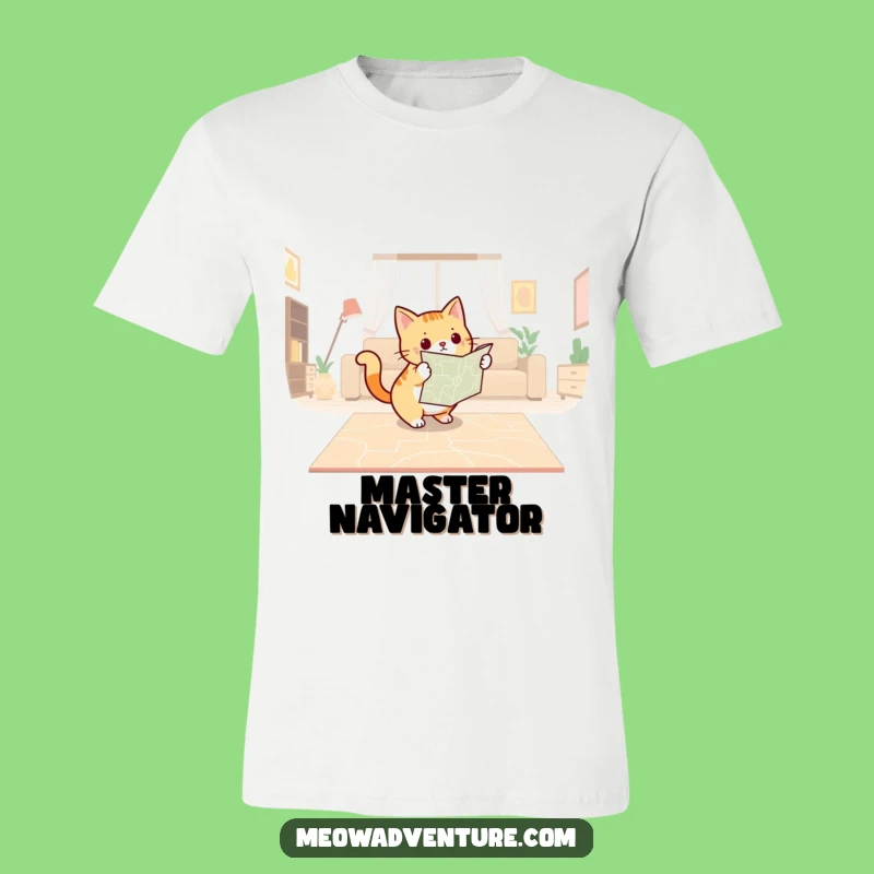 Funny Cat Navigator T-Shirt: Determined Feline with Map Design, Ideal Adventurous Gift