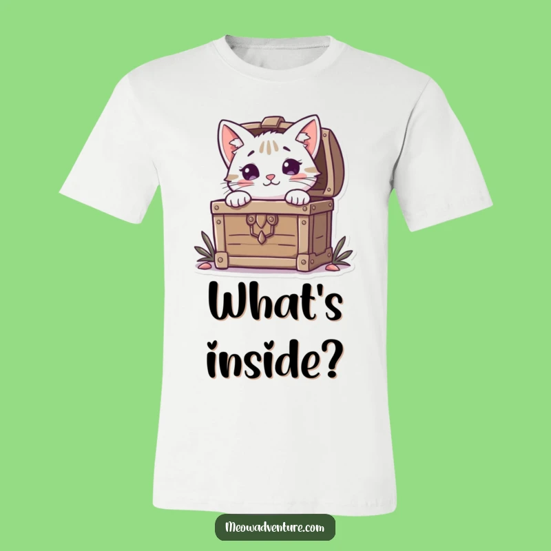 Funny Curious Cat Treasure Chest T-Shirt: Wear Your Love for Mystery