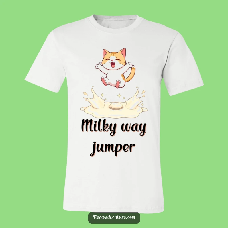 Funny Cat Milk Leap T-Shirt - Determined Feline - Hilarious Overcomer Tee